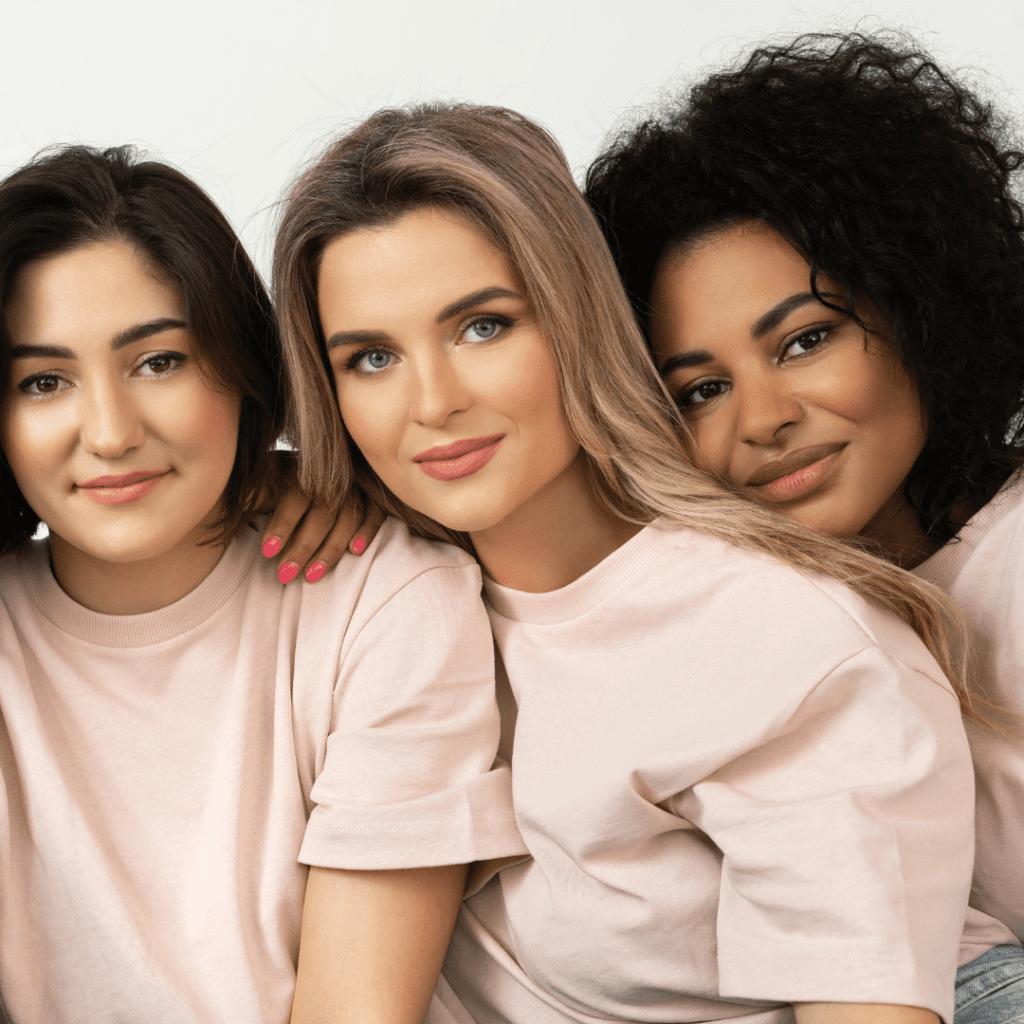 beautiful models in pink shirts